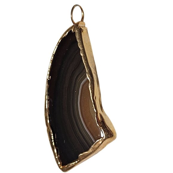 Natural Agate Slice Pendant Gold Tone Edged for Necklace Jewelry Boho Craft DIY - Picture 2 of 4